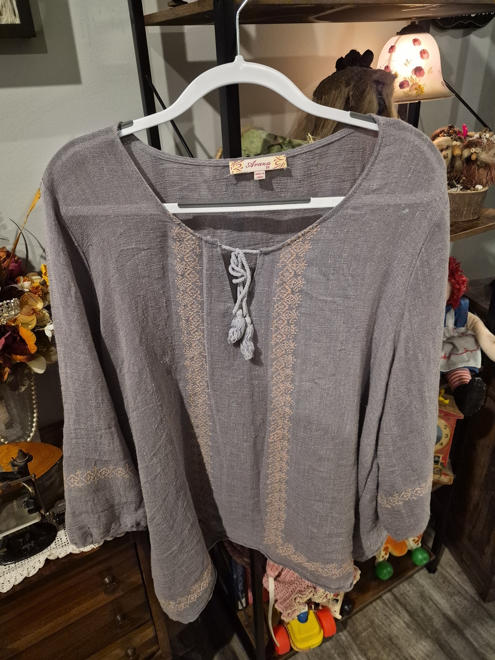 Serena & Lily Gray Embroidered Tie-Front Tunic